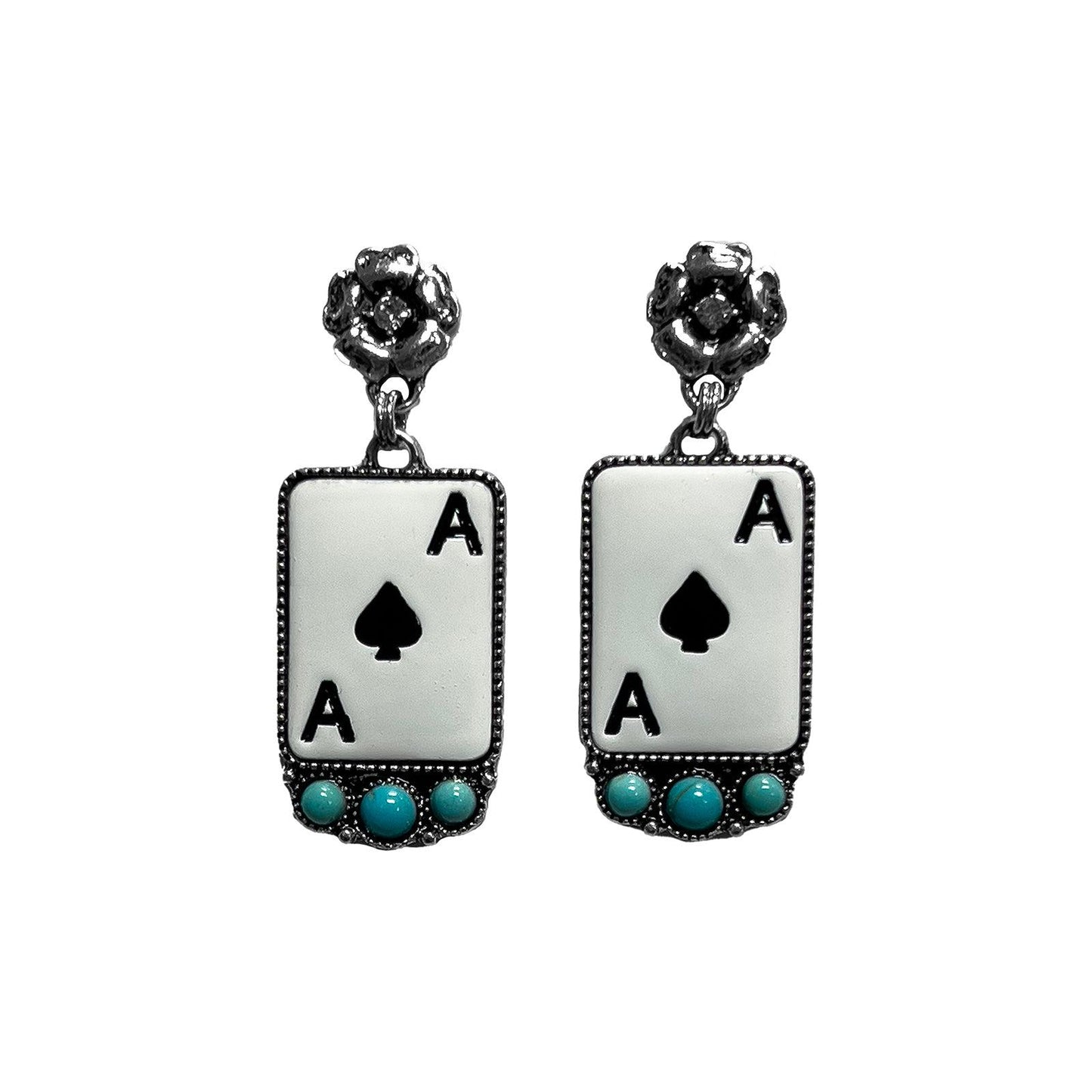 Silver Strike Women's Ace Card with Turquoise Stone- Black/White