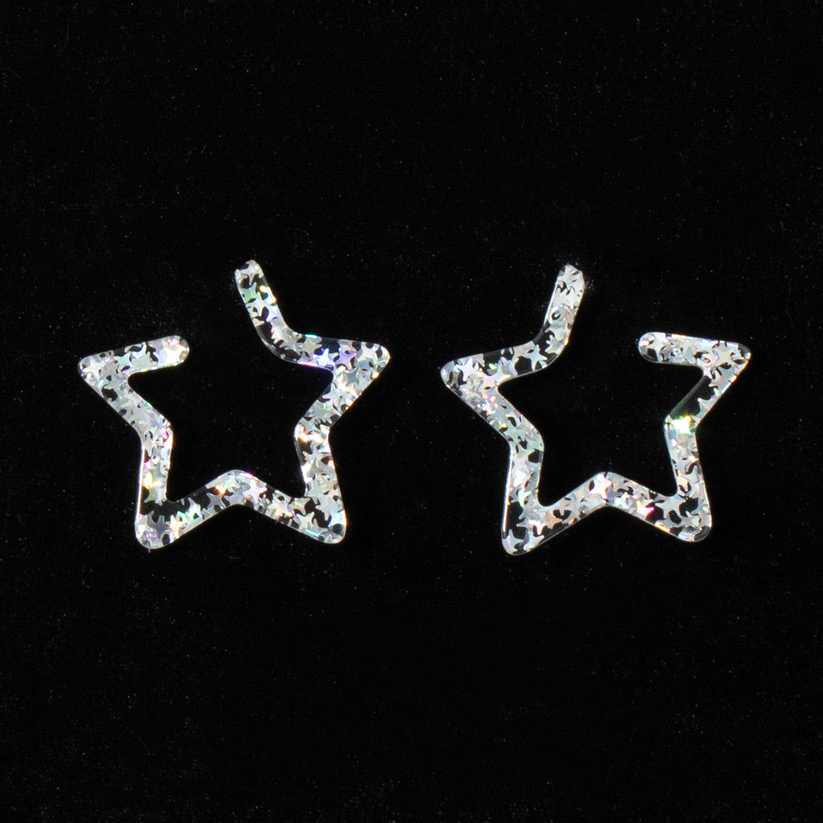 Silver Strike Ladies Resin Glitter Star Hoop Earrings - Multi Coloured