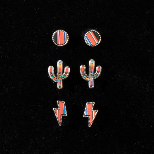 Silver Strike Women's Earrings Set - Serape