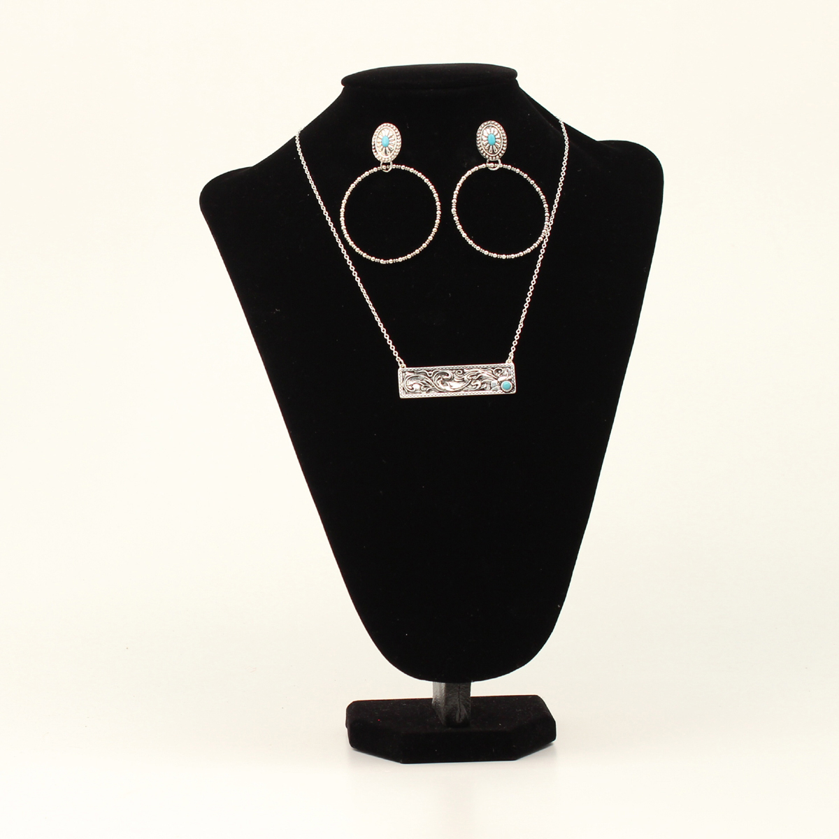 Silver Strike Necklace & Earring Set - Floral Pendant Silver - Irvine Tack & Western Wear