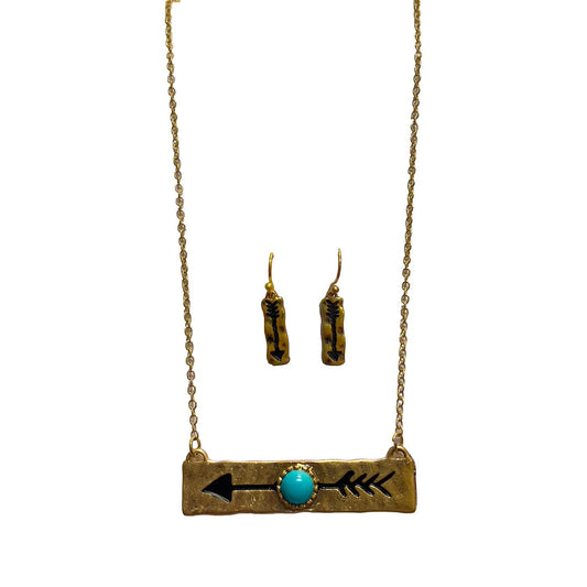 Silver Strike Women's Arrow with Turquoise Stone Necklace Set