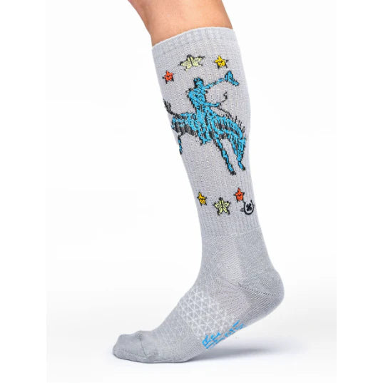 Lucky Chuck Fringe Long Live Grey Western Cowboy Performance Boot Socks