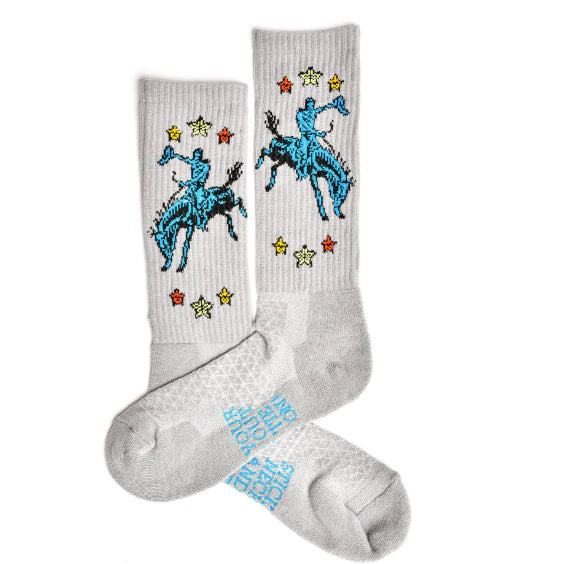 Lucky Chuck Fringe Long Live Grey Western Cowboy Performance Boot Socks