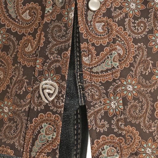 Rock & Roll Boy's Long Sleeve 2 Pocket Paisley Snap Shirt - Dark Brown