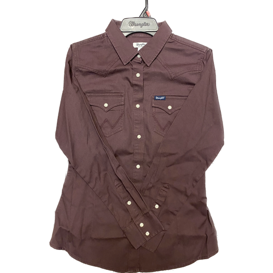Wrangler Women's Long Sleeve Long Sleeve Retro Snap Shirt- Fudge