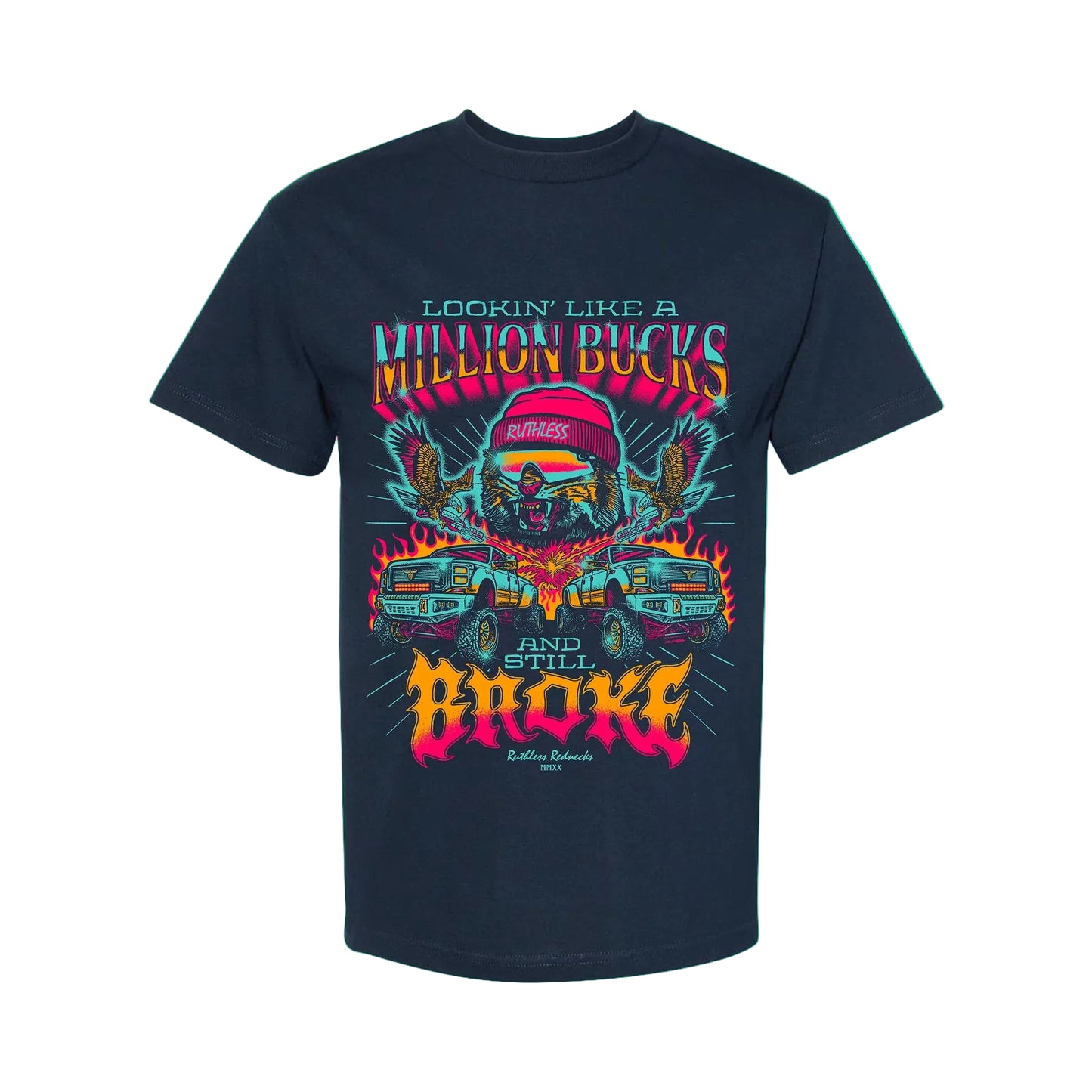 Ruthless Rednecks Burnout Beast Short Sleeve Tee Shirt - Navy