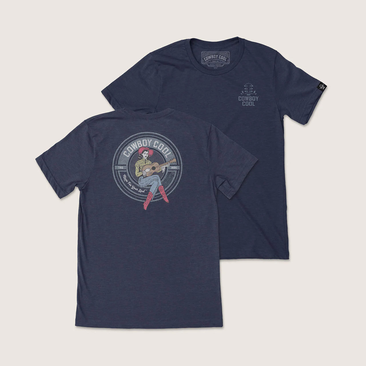 Cowboy Cool Western Riffs T-Shirt - Heather Midnight Navy