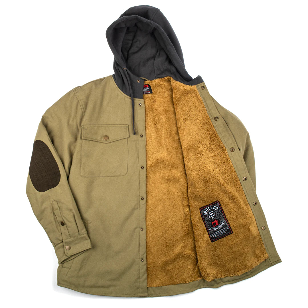 Troll Co Men's Elwood Flannel Jacket - Military Green Charcoal