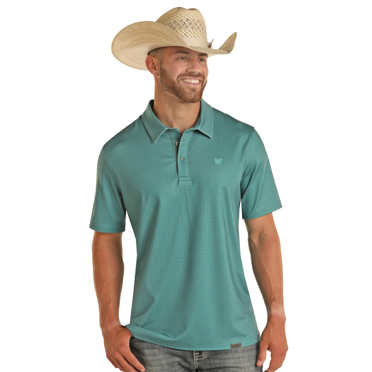 Panhandle Performance Men's Ditzy Dot Button-Down Knit Polo Shirt -