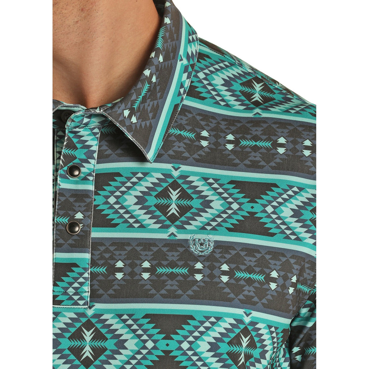 Panhandle Performance Men's Aztec Stripe Snap Knit Polo Shirt -