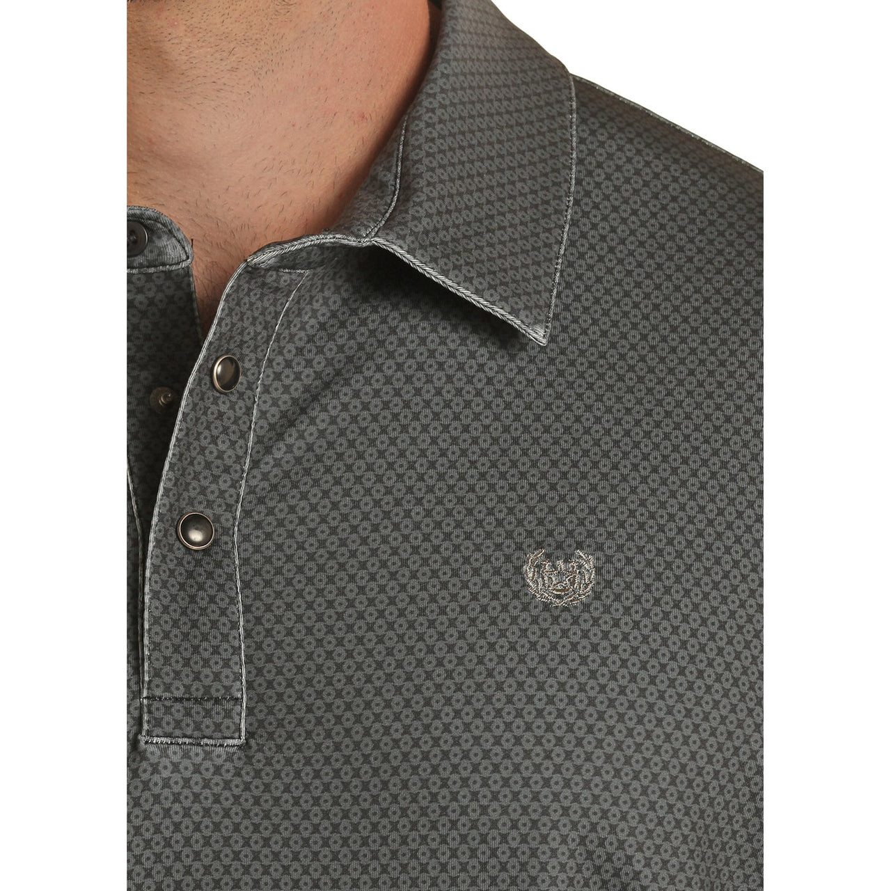 Panhandle Performance Men's Ditzy Geometric Knit Polo Snap Shirt - Grey