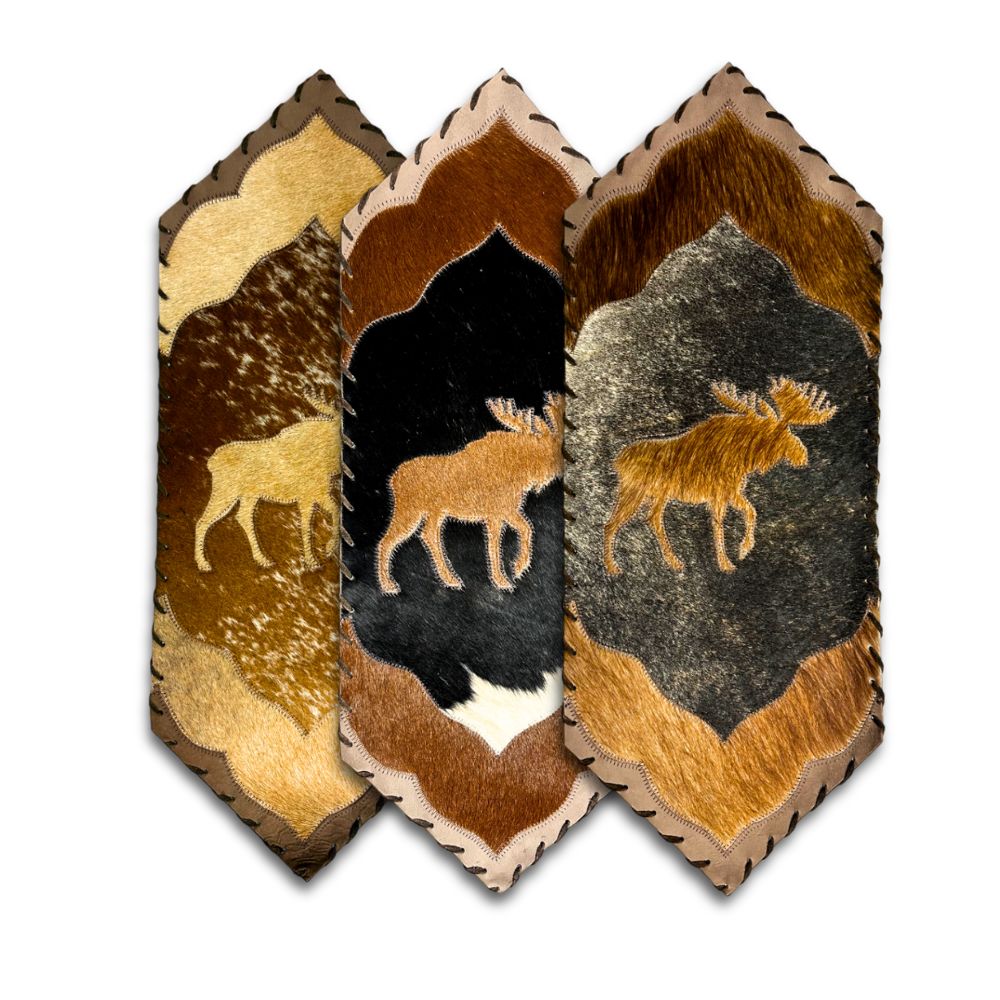 D2W Trading Model 2 Moose Cowhide Laced Mini Table Runner