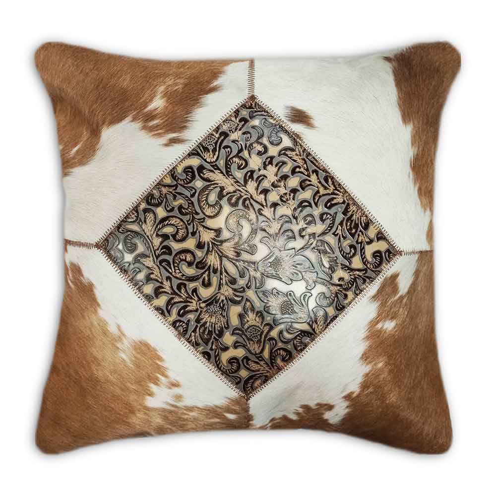 D2W Western Floral Tan Cowhide Double Sided Pillow Case - Multiple Sizes