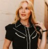 Lucky & Blessed Women's Contrast Arrow Pearl Snap Puff Sleeve Top - Black
