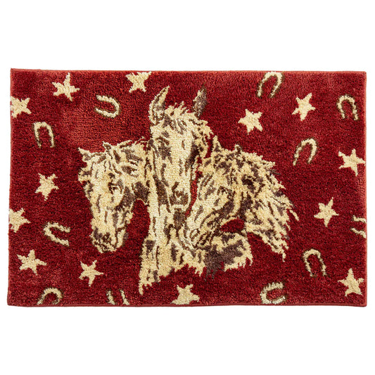 HiEnd Accents Patchwork Bandana Horses Bath & Kitchen Rug- Red