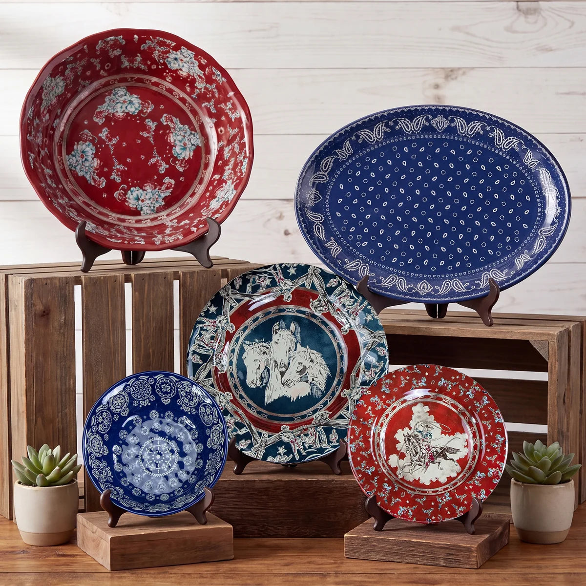 Hiend Accents Patchwork Bandana Melamine 14 Piece Dinnerware Set