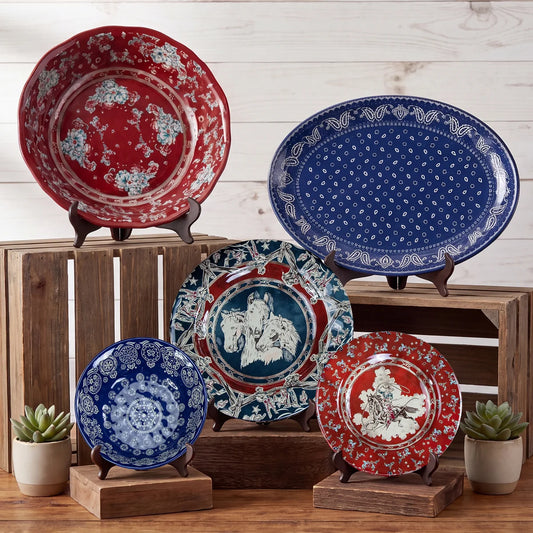 Hiend Accents Patchwork Bandana Melamine 14 Piece Dinnerware Set