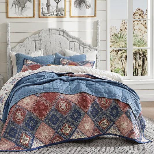 Hi End Accents Patchwork Bandana Reversible Quilt Set-