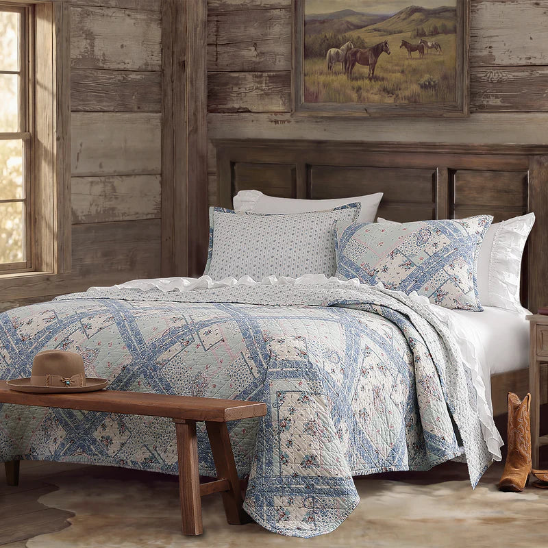 Hi End Accents Mirabelle Patchwork Prairie Quilt Set - Cornflower Blue