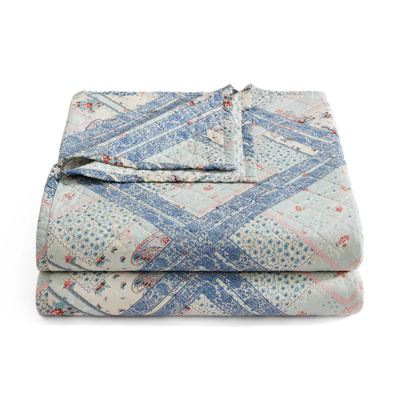 Hi End Accents Mirabelle Patchwork Prairie Quilt Set - Cornflower Blue