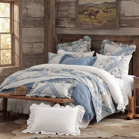 Hi End Accents Mirabelle Patchwork Prairie Quilt Set - Cornflower Blue