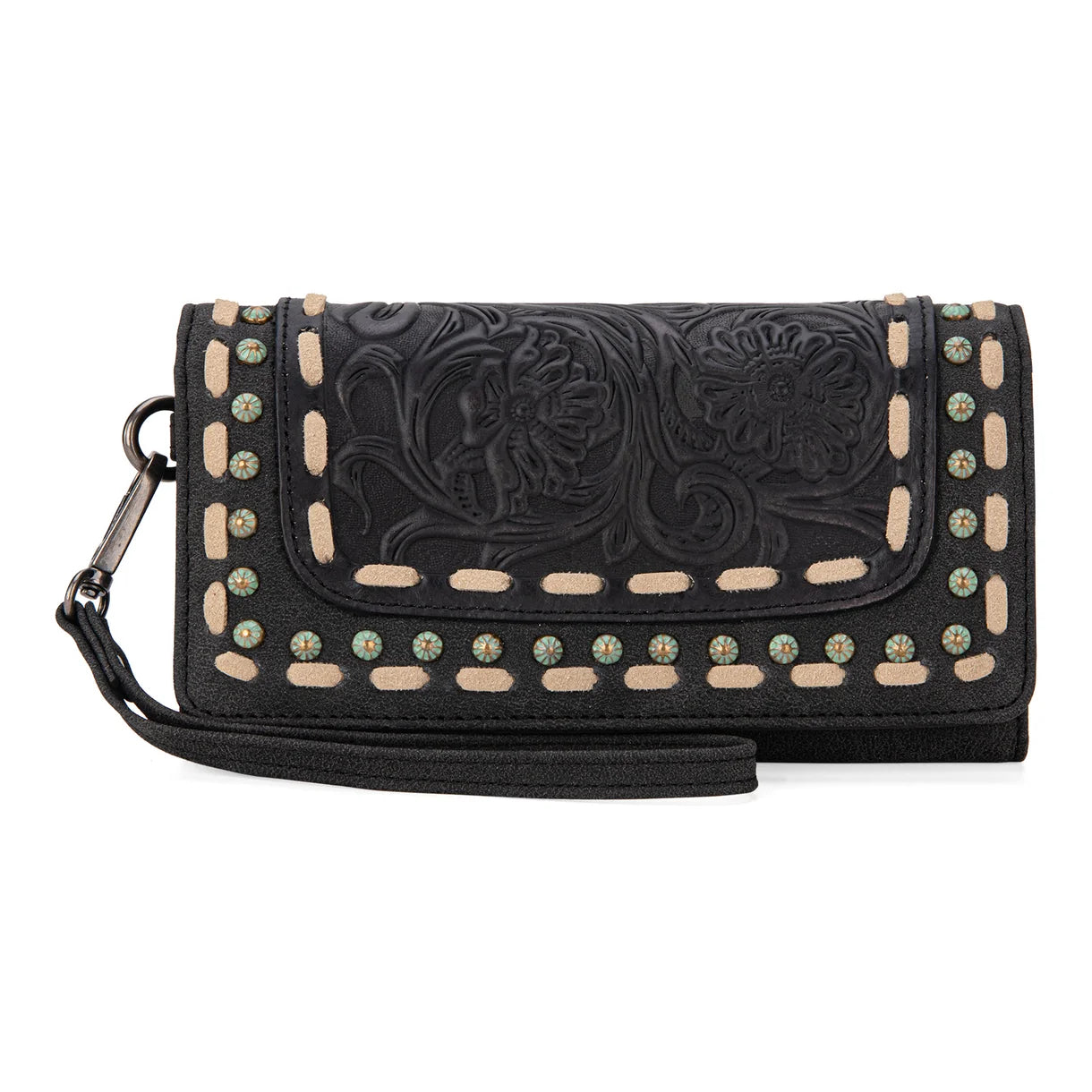 Trinity Ranch Floral Tooled Wallet- Black