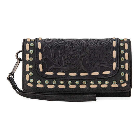 Trinity Ranch Floral Tooled Wallet- Black