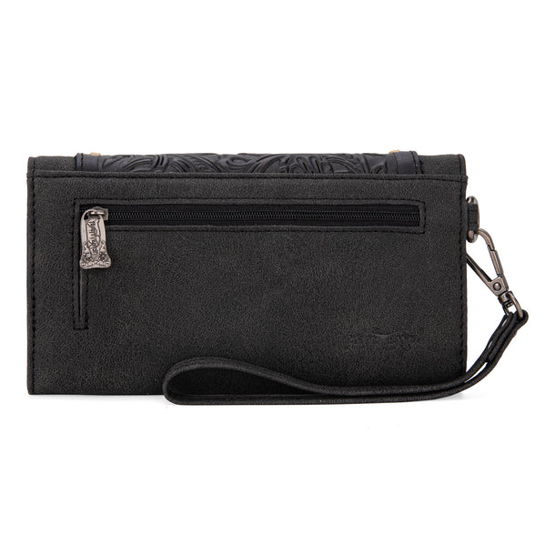 Trinity Ranch Floral Tooled Wallet- Black