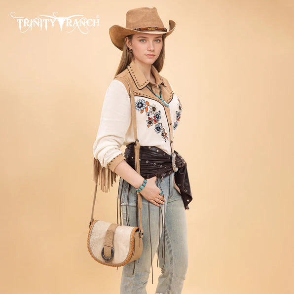 Trinity Ranch Western Hair On Cowhide Saddle Crossbody- Multiple Colours