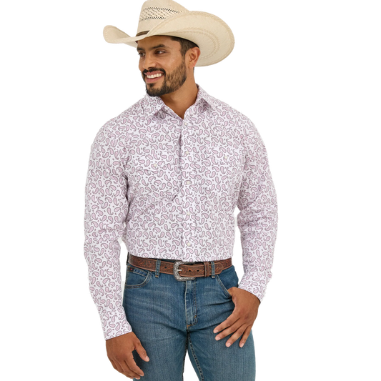 Wrangler Men's 20X Competition Advanced Classic Fit Comfort Long Sleeve Shirt- Sangria