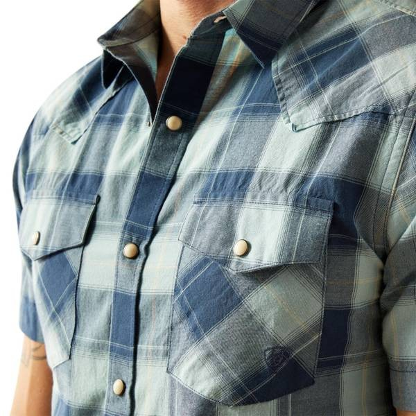 Ariat Men's Short Sleeve Hersh Retro Fit Shirt - Medium Blue