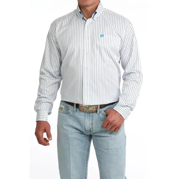 Cinch Men's Long Sleeve Striped Shirt - White