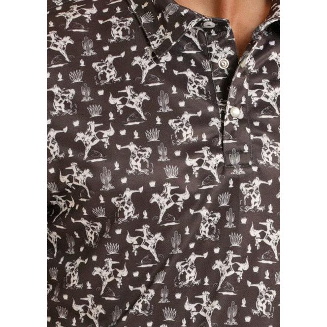 Panhandle Slim Men's Western Icon Performance SS Snap Polo Shirt - Black