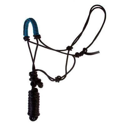Aime Imports Noseband Rope Halter 7" Lead - Black/Turquoise