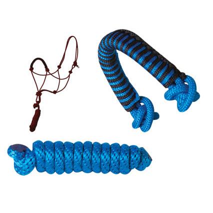 Aime Imports Pony Noseband Rope Hltr 7' Lead Noseband Halter - Blue/Black