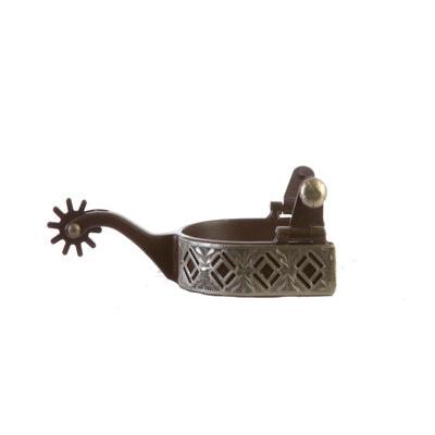 Aime Imports Men's Antique Spur 1" GS Engraved Band 2" Shank - Brown