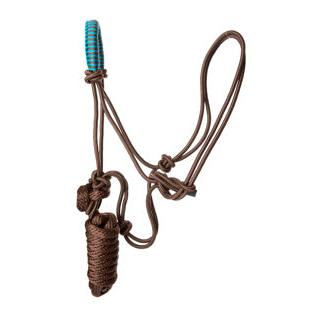 Aime Imports Pony Noseband Rope Halter 7" Lead - Brown/Turquoise