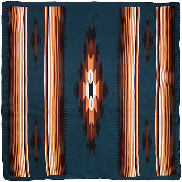 Wyoming Traders Teal & Tan Aztec Silk Scarf 42"