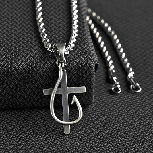 Twister Unisex Necklace with Cross and  Fish Hook
