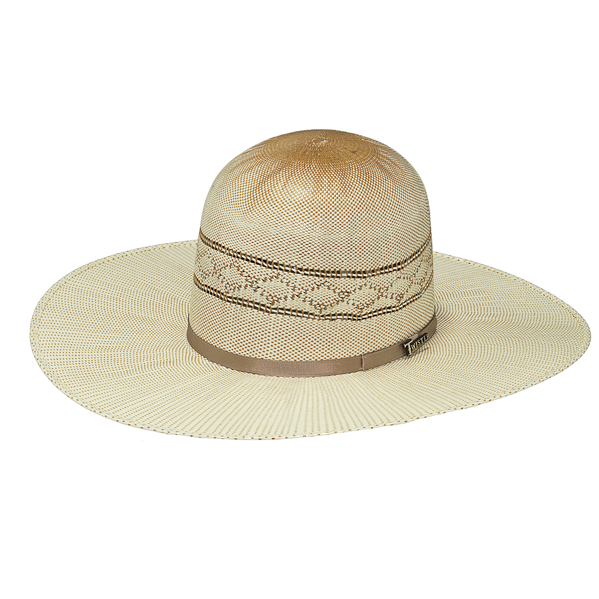 Twister Bangora Open Crown Straw Western Hat - Ivory/Tan