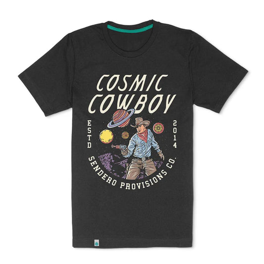 Sendero Unisex Cosmic Cowboy Short Sleeve Tee Shirt - Vintage Black