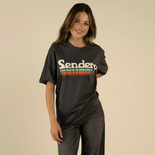 Sendero Unisex Retro Logo Short Sleeve Tee Shirt - Vintage Black