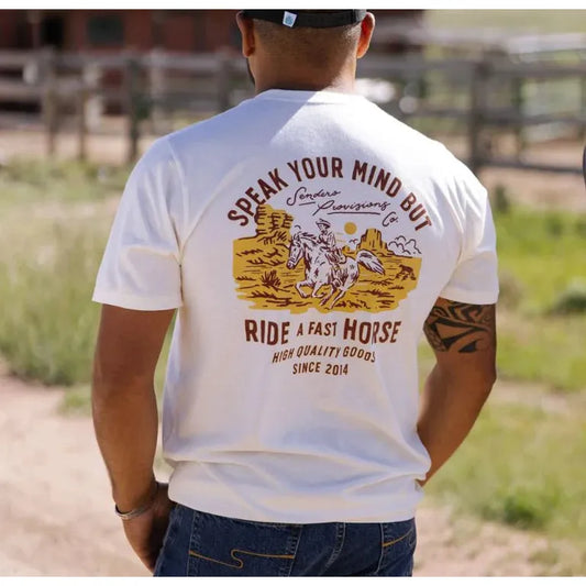 Sendero Unisex Fast Horse Short Sleeve Tee Shirt - Vintage White
