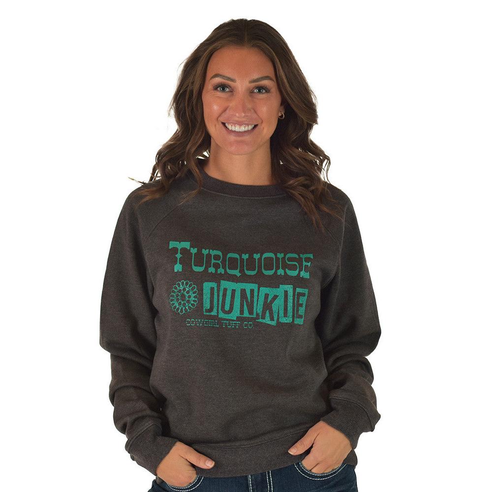 Cowgirl Tuff Unisex Junkie Print Crewneck Sweatshirt - Gray