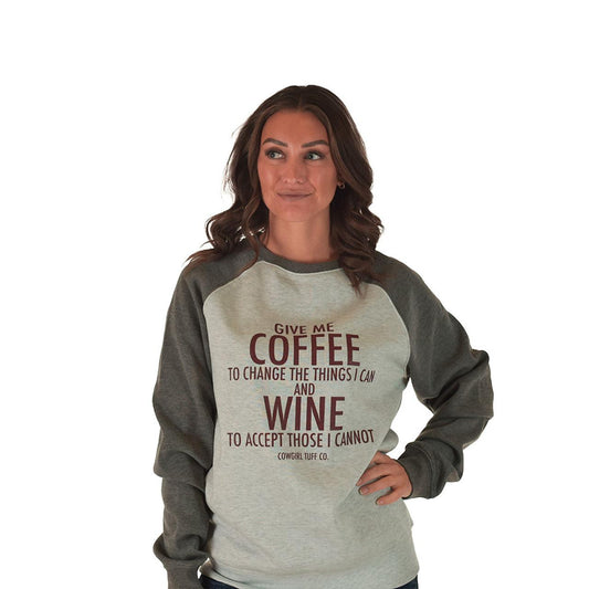 Cowgirl Tuff Unisex Give Me Coffee Crewneck Sweatshirt - Oatmeal/Gray