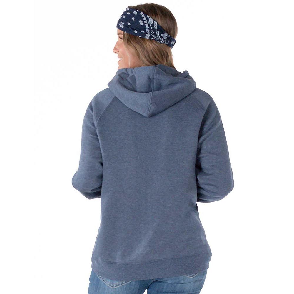 Cowgirl Tuff Unisex Aztec Buffalo Print Pullover Hooded Sweatshirt - Navy