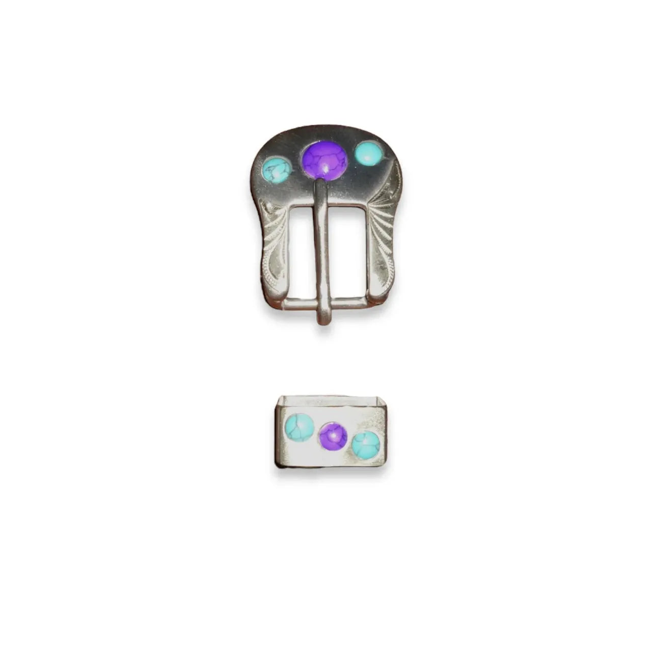 Buckle Set Southwest Gemstone SS Brush 5/8"