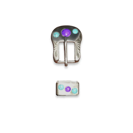 Buckle Set Southwest Gemstone SS Brush 5/8"