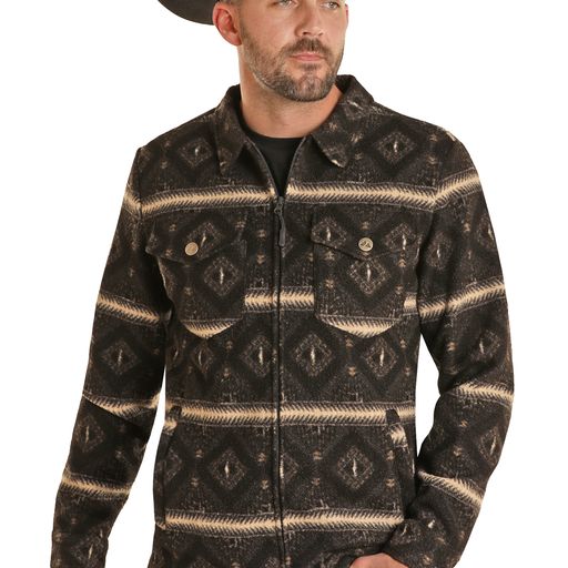 Rock & Roll Men's Aztec Printed Berber Jacket - Charcoal