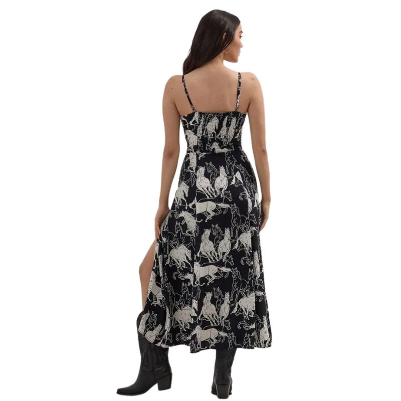 Wrangler West Spaghetti Strap Western Vintage Maxi Dress- Black/White